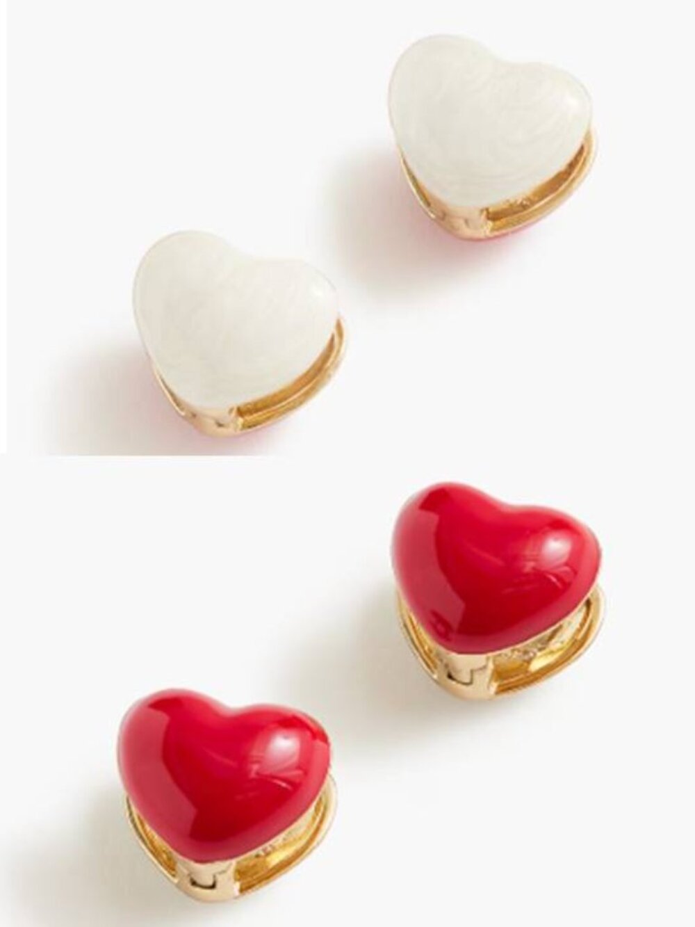 J Crew Women's Double Sided Zirconia Heart Stud Earrings Elegant Red & White